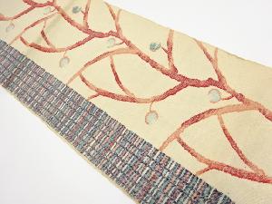 アンティーク　手織り紬抽象枝模様織出し名古屋帯